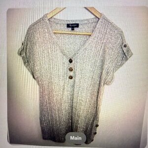 Lily Morgan Women Gray Henley Neck Dolman Short Sleeves Pullover Top Size L